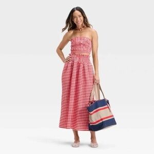 Universal Thread Women's Smocked Tube Top & A-Line Skirt - Red Gingham - XS